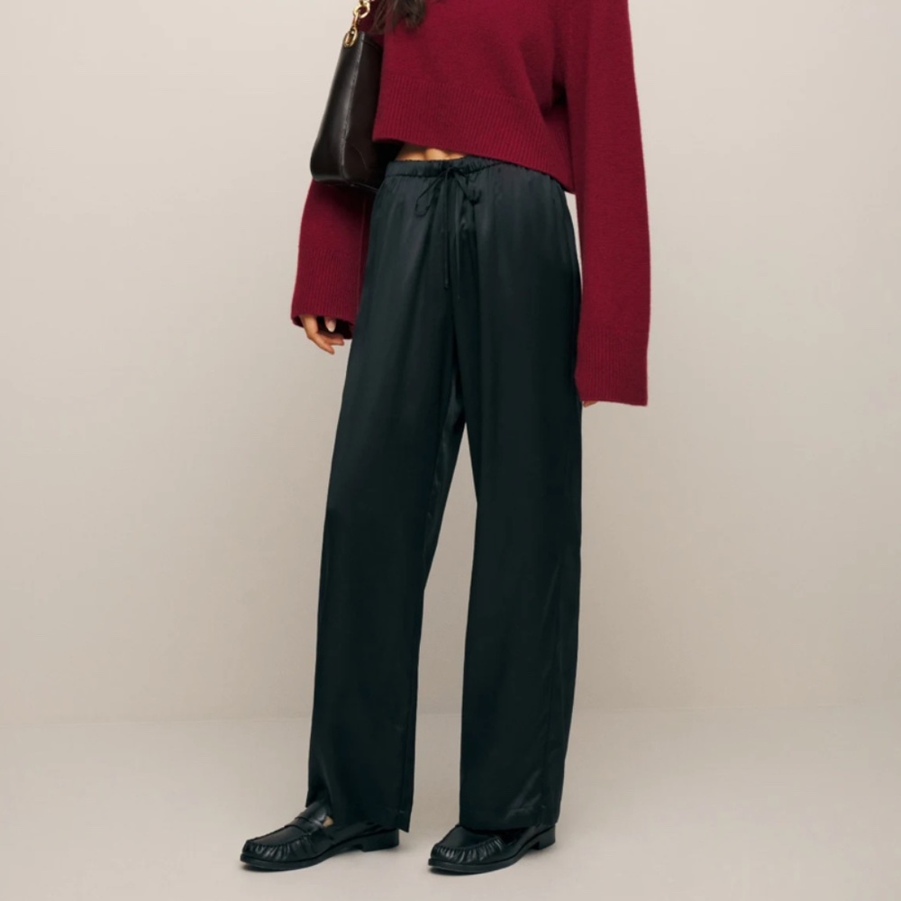 Reformation Dark Satin Trousers